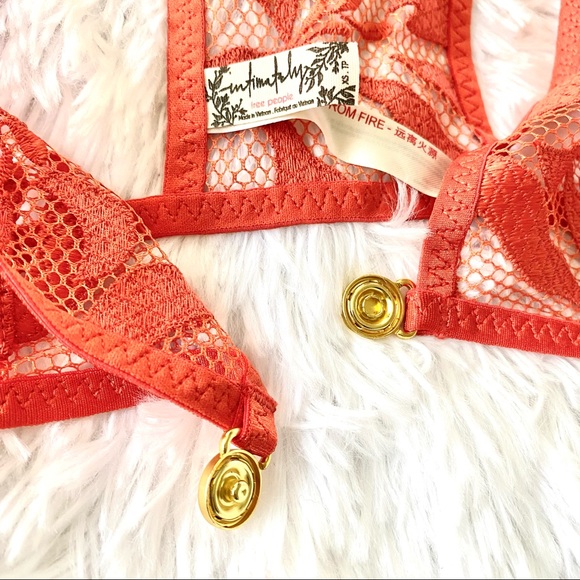 Intimately Free Burnt Orange Embroidered Lace Mesh Bralette Bra - Picture 2 of 8